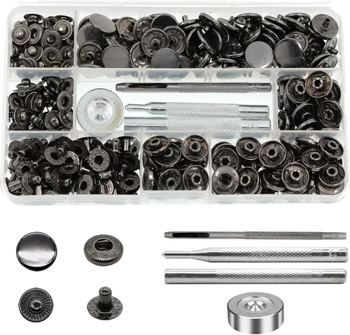 Miniatura 8 de BetterJonny - Juego de 80 cierres a presión de cuero, botones a presión de metal de 0.59 pulgadas (0.591 in) con 4 herramientas de ajuste para ropa