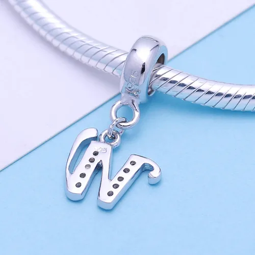 Miniatura 95 de ABUN Abalorio de plata de ley 925 con letra A a la Z, espaciador de inicial, con circonita cúbica transparete colgante, auténtica, para pulseras