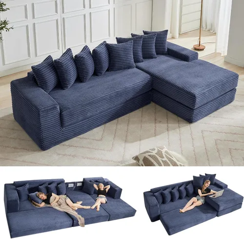 Miniatura 29 de Sofá modular moderno de 111 pulgadas, sofá de pana en forma de L con diván izquierdo, salón extra ancho, 8 almohadas, juego de sofá esquinero
