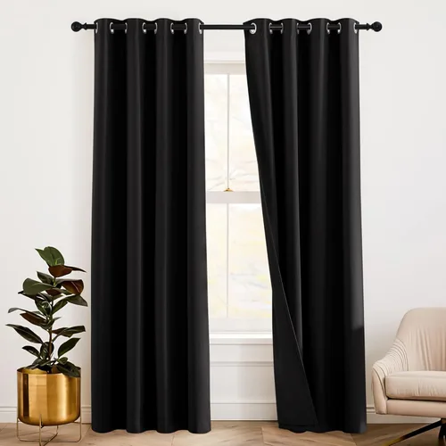 Miniatura 53 de RYB HOME 3 en 1 insonorizadas - oscurecedoras - cortinas de lino con aislamiento, cortinas de ahorro de energía con bloqueo de ruido para Lino blanco