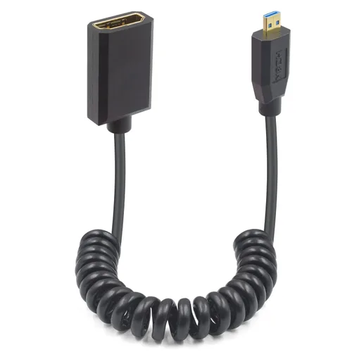 Miniatura 8 de Duttek Cable en espiral micro HDMI a HDMI de 8 K a 60 Hz, 48 Gbps, cable HDMI a Micro HDMI 2.1 en ángulo recto para cámara, GoPro Hero, Raspberry Pi