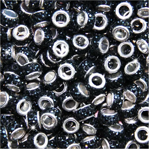 Miniatura 19 de 200 Piezas de Cuentas Espaciadoras Europeas de Agujero Grande, Cuentas de Artesanía Europeas Negras Zyehxed con Diamantes de Imitación Cuentas Negro