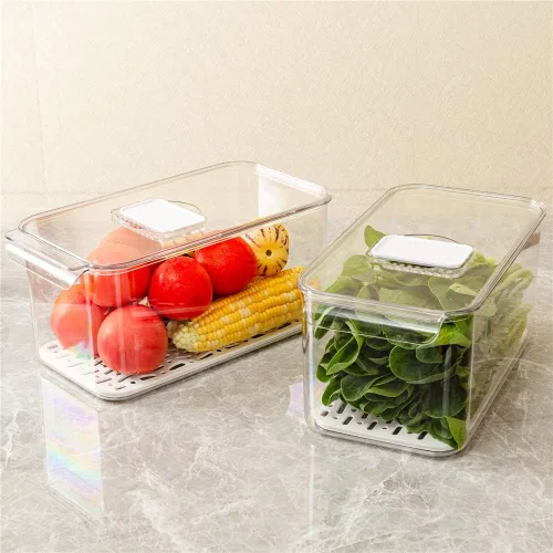 Miniatura 7 de SANNO Contenedores para verduras y frutas para nevera, contenedores para congelador, organizador de refrigerador con tapa de ventilación y bandeja