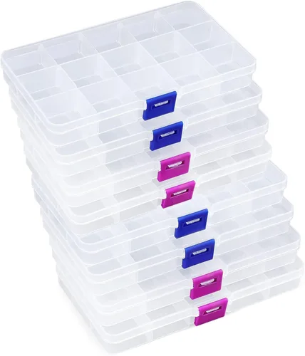 Miniatura 10 de Opret Organizador de 15 cuentas (4 unidades), caja organizadora de aretes, pequeños recipientes de plástico con divisores ajustables