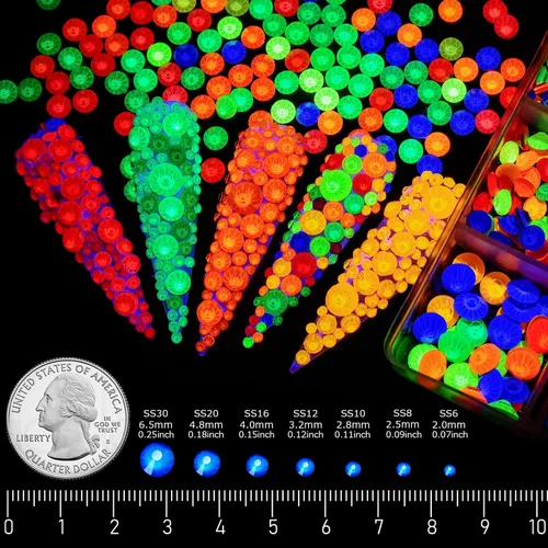 Miniatura 5 de Diamantes de imitación Hotfix, 1440 diamantes de imitación de fijación en caliente para manualidades, ropa, decoración, neón azul, SS10 Azul neón