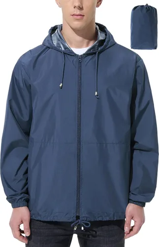 Miniatura 13 de Chaqueta de lluvia impermeable para hombre, rompevientos para correr, resistente al agua, ligera, plegable, con capucha, viajes, senderismo, ciclismo