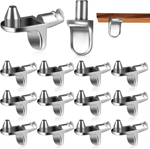 TEHAUX 40 clavijas de estante en forma de L, soportes de estante de gabinete chapados en níquel para cocina y muebles, clavijas de soporte con