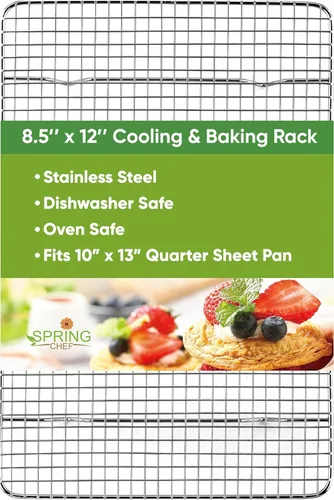 Spring Chef rejilla de enfriamiento de acero inoxidable de 8.5 x 12 pulgadas para cocinar y hornear - Rejilla de enfriamiento para galletas apta