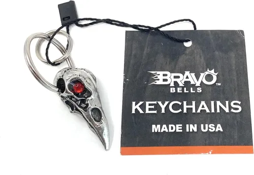 Miniatura 4 de Bravo Bells Llavero Raven Skull – Rhinestone rojo – Llavero de peltre gótico y motero – Fabricado en Estados Unidos con peltre sin plomo