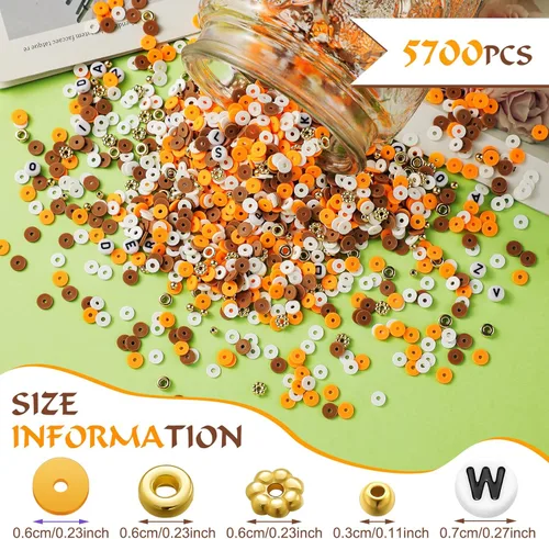 Miniatura 4 de Ferraycle Juego de 5700 cuentas de arcilla de otoño de Halloween, cuentas de arcilla de Navidad, kits de fabricación de joyas para pulseras, Naranja