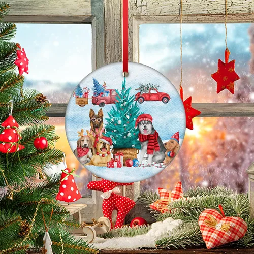 Miniatura 8 de Adorno de Navidad de familia de cinco, adorno de Beagle, adorno de Navidad de pastor alemán, adorno colgante de perdiguero dorado, adorno