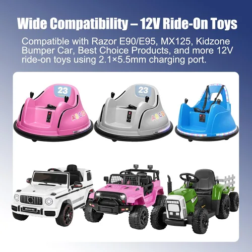 Miniatura 2 de Cargador de juguete de 12 V, enchufe redondo de 0.217 in x 0.083 in, cable de 6.6 pies For 12V ride-on cars, SUVs, bumper cars, tractors and