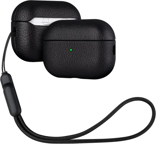 Miniatura 18 de Lopie Funda de piel para AirPods Pro de 2ª generación, azul cian, funda protectora totalmente envuelta con piel de cordero, protección de 360
