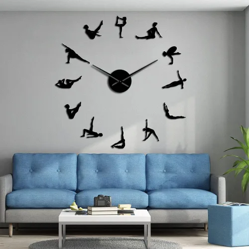 Miniatura 5 de The Geeky Days Pilates Poses - Reloj de pared con adhesivo de espejo de agujas grandes para habitación de niñas, centro de fitness