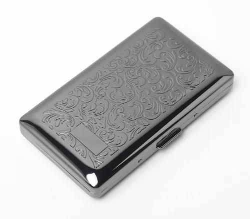 Miniatura 10 de Hermosa y elegante caja de cigarrillos de metal simple para damas y hombres con capacidad para 10 cigarrillos de 3.937 in (pistola de hierba negro)
