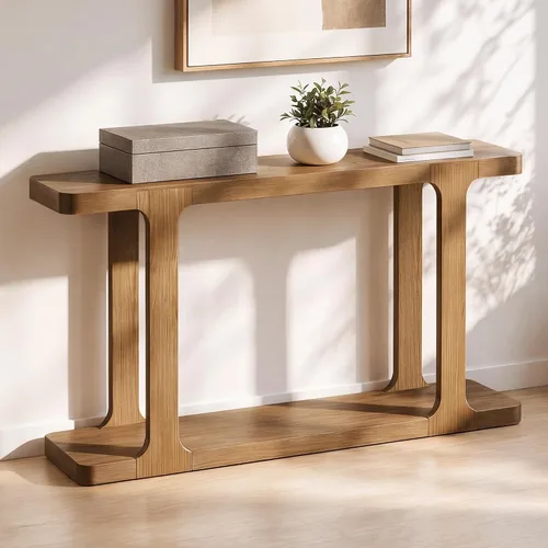 Miniatura 41 de 50" Modern Art Sculptural Console Table, Oval Cutout Legs, Wood Veneer, Thick Rounded Tabletop, Contemporary Entryway Sofa Table for Living Room