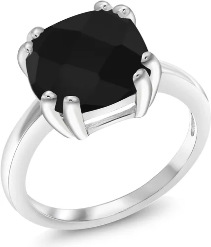 Miniatura 3 de Gem Stone King Anillo de compromiso de ónix negro de 3.60 quilates para mujer en plata de ley 925 Anillo de piedra natal de doble punta Tablero