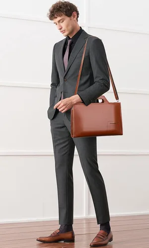 Miniatura 3 de PIJUSHI Maletín de piel auténtica para hombres y mujeres, bolso delgado para laptop para negocios