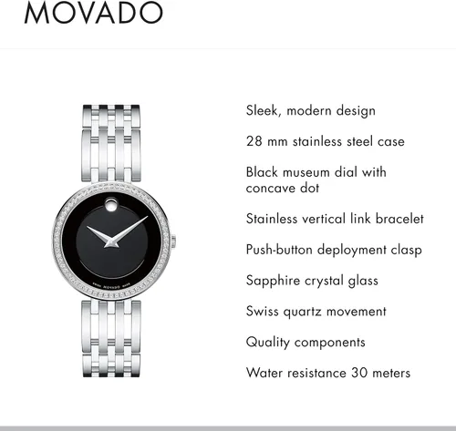 Miniatura 2 de Movado Reloj Esperanza de acero inoxidable para mujer con bisel de acento de diamante, platanegro (607052), PlataNegro, 0607052