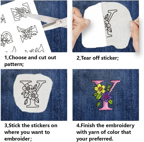 Miniatura 3 de BENECREAT 4 Estilo 104 Piezas A-Z Alfabeto de Flores Solubles en Agua, Estabilizadores de Bordado Desmontables de Patrón Boho para Encaje, Camisas