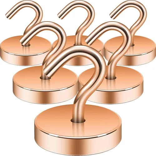 Miniatura 27 de Neosmuk Ganchos magnéticos extrafuertes con resistencia de más de 27 lbs, con imanes de tierras raras resistentes para refrigerador, crucero, Bronce