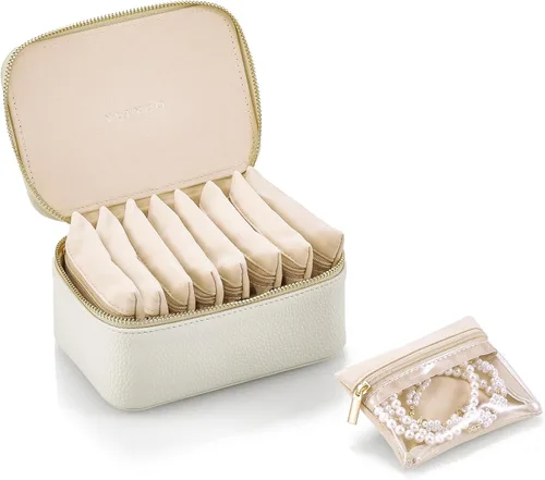 Vlando Joyero con 8 bolsas de joyería de terciopelo, caja de almacenamiento de joyas de viaje para mujeres y niñas, organizador de joyas de pétalos