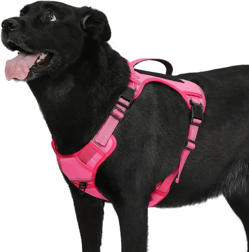Arnés táctico para perros grandes, arnés ajustable sin tirones para mascotas, reflectante K9, chaleco de entrenamiento para mascotas, arnés de Fucsia