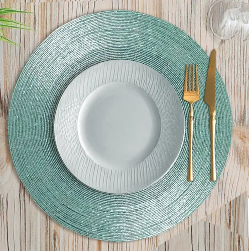 Miniatura 7 de 4 Piezas Manteles Individuales con Cuentas - Manteles de Mesa Redondos de Cuentas de Vidrio de 13 Pulgadas con Respaldo de Algodón - Elegantes