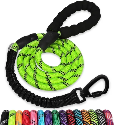 Miniatura 33 de Correa de perro de cuerda de 3 pies: correa resistente con gancho giratorio bloqueable, hilos reflectantes, bungee y asa acolchada - Correa