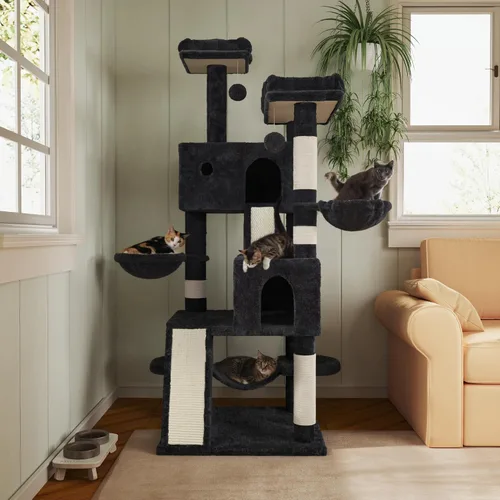 Miniatura 2 de MUTICOR Árbol para gatos de 66 pulgadas de varios niveles, grande, para interiores, con felinos grandes/perchas de felpa Gris oscuro