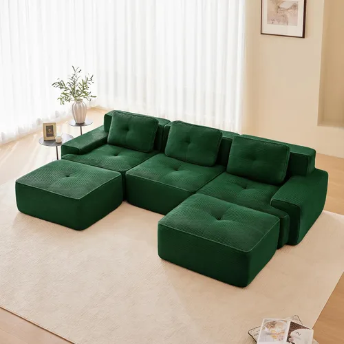 Miniatura 48 de Sofás modulares modulares sin hueso de 82 pulgadas para sala de estar, juego de sofá comprimido de 2 plazas, no requiere montaje, tela de pana, Verde