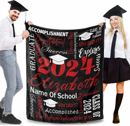 Miniatura 2 de Manta personalizada de graduación 2025 para regalo de graduación de graduado, nombre personalizado de graduado y manta escolar, manta suave y ligera