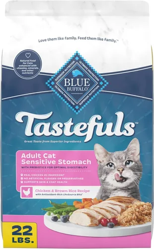 Miniatura 14 de Blue Buffalo Tastefuls - Comida seca natural para gatos adultos, estómago sensible, receta de pollo y arroz integral, bolsa resellable de 3 libras