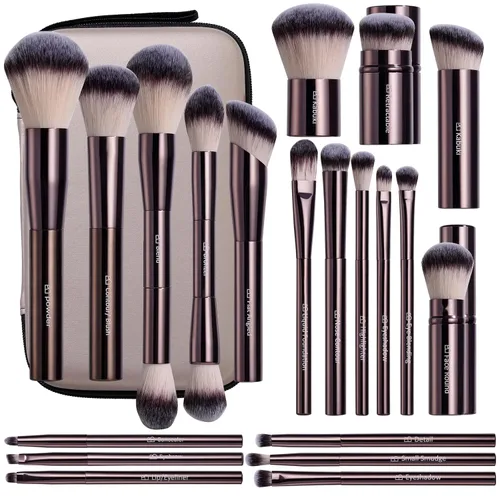 Miniatura 12 de Juego de brochas de maquillaje profesional BS-MALL con estuche de viaje, 20 brochas de maquillaje sintéticas para base, conce aler, rubor, polvo
