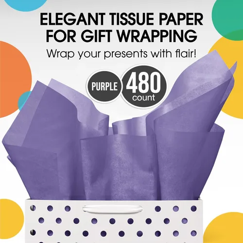 Miniatura 4 de Party Solids Papel de seda morado para bolsas de regalo, papel de seda a granel de 15 x 20 pulgadas, 480 hojas, papel de periódico de 10 libras