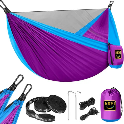 Miniatura 10 de Hamaca de camping mosquitera, hamacas portátiles dobles y individuales, hamacas con 2 correas para árboles, tienda de campaña para viajes, camping