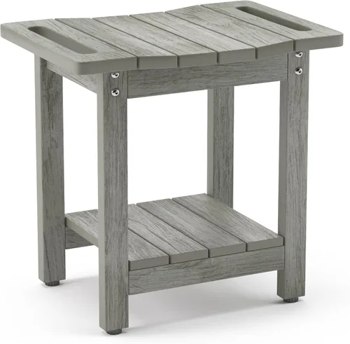 LUE BONA HDPS Bancos de ducha para ducha interior, taburete de ducha gris para afeitarse las piernas con estante, asiento de ducha impermeable para