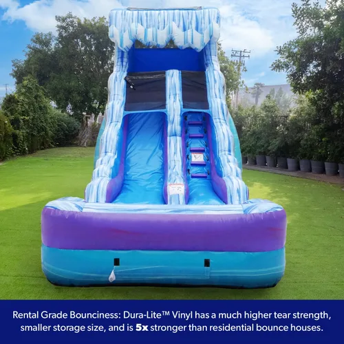 Miniatura 4 de HeroKiddo Tobogán acuático inflable de 16 pies de alto con piscina y soplador acoplables, PVC de grado comercial de 24 pies de largo, tobogán húmedo