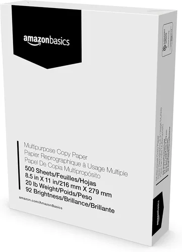 Miniatura 9 de Amazon Basics Papel multipropósito para impresora y copiadora, 20 lb, 8.5 x 11 pulgadas, 3 resmas (1,500 hojas), 92 brillante, blanco
