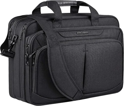 KROSER Maletín ligero expandible para laptop de 17.3 pulgadas, bolsa de trabajo de negocios premium repelente al agua para viajes/mujeres/hombres,