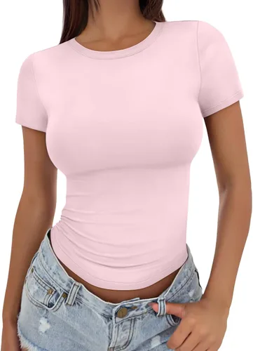 Miniatura 18 de Trendy Queen - Camisetas básicas para mujer, camisetas de verano, manga corta, ajustadas, linda ropa de entrenamiento para gimnasio