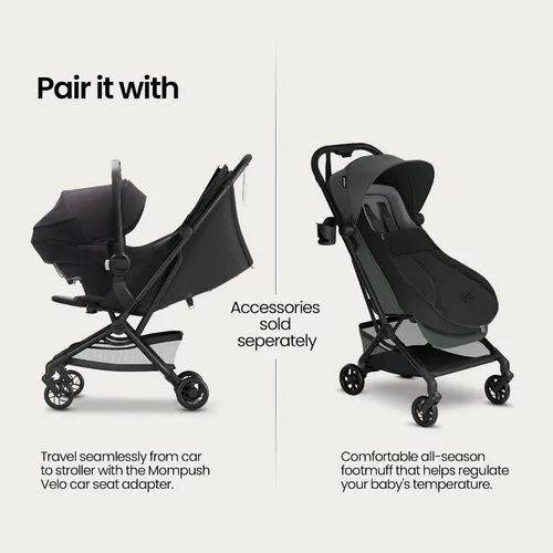 Miniatura 7 de Mompush Velo - Cochecito de viaje ligero, compacto y apto para aviones para bebés y niños pequeños, asiento reclinable completamente plano, plegable