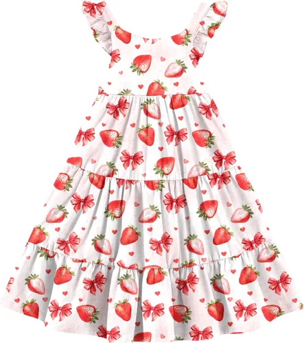 Miniatura 26 de Vieille Vestido de verano para niñas pequeñas, con volantes, sin mangas, casual, vestido de playa, escalonado, vestido de princesa para 2-8 años