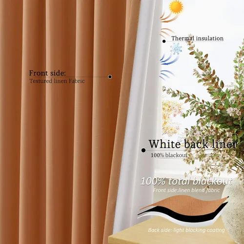 Miniatura 116 de Cream Linen Blackout Curtains 96 Length 2 Panels Set for Living Room Bedroom, 100% Black Out Thermal Insulated Linen Drapes, Room Darkening Grommet