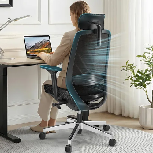 ErgoSift M2 - Silla de oficina ergonómica, silla de escritorio de malla con respaldo alto, soporte lumbar ajustable y reposacabezas reposabrazos 4D
