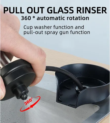 Miniatura 4 de Enjuagadora automática de vidrio para fregadero de cocina, lavadora de vasos de acero inoxidable con rosca G1/2, rociador montado en fregadero