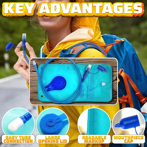 Miniatura 4 de Bolsa de agua para mochila de senderismo, bolsa de hidratación de material TPU de 1L/1.5L con marca legible, tapa de apertura grande, tapa de Azul 1L