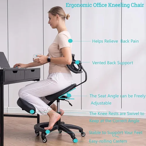 Miniatura 2 de HM&DX Silla ergonómica de rodillas con soporte para la espalda, silla de postura mejorada con patas cruzadas para oficina en casa, asiento en ángulo