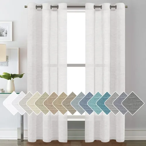 Miniatura 38 de H.VERSAILTEX Cortinas de 96 pulgadas de largo, cortinas de lino/cortinas transparentes de mezcla de lino natural/paneles/cortinas para sala