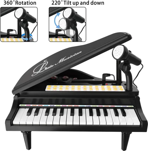Miniatura 5 de Losbenco Juguete de teclado de piano para niños, instrumento musical electrónico para niños pequeños, juguete educativo con micrófono, múltiples